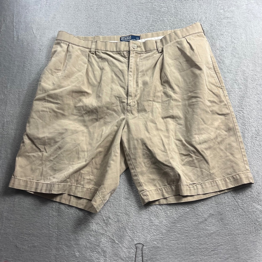 Polo Ralph Lauren Tyler Short Mens 38 Tan Khaki Pleated Chino Cotton Shorts